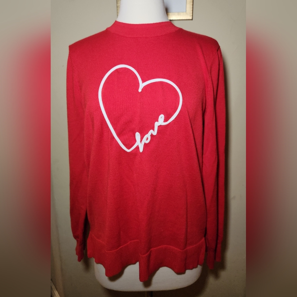 Marled Vibrant Red Love Heart Sweater Size Medium